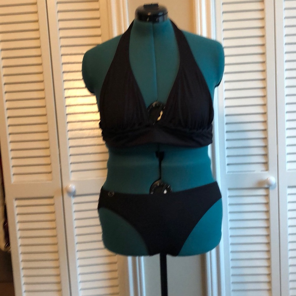 Black braided halter swim suit worn once